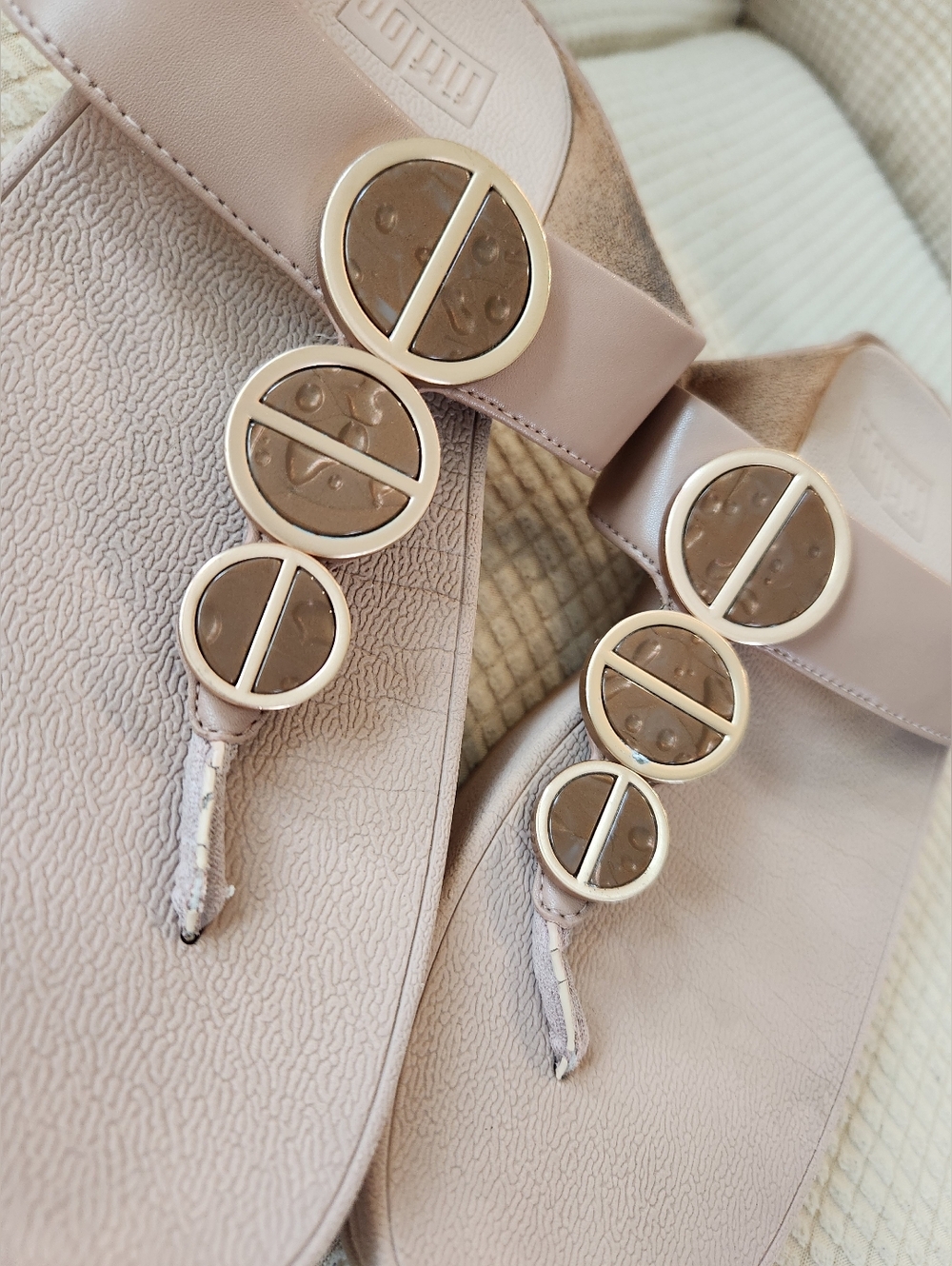 FitFlop BEIGE Thong Sandals with Gold Circle Accents - Picture 5 of 8